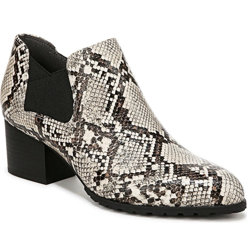 NEW Vionic Snakeskin Ankle Boots‎ Women 6.5 Block Heel Pointed Toe